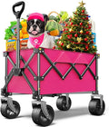 Collapsible Folding Wagon Cart with Large Wheels & 150L Capacity | Heavy-Duty Foldable Utility Wagon for Groceries, Camping, Beach, Sports & Garden Use | Compact Storage, No-Tool Setup-Pink