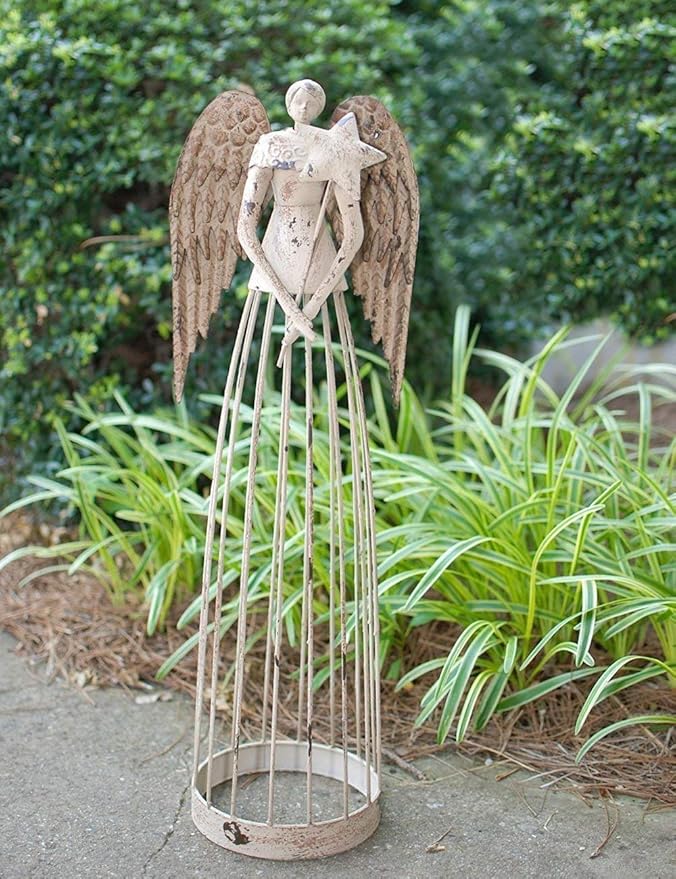 K KILIPES 26" H Antique Metal Angel Garden Statue Outdoor Yard Art Lawn Ornaments, Gifts for Mom Grandma Women