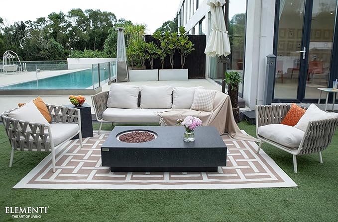 Elementi Metropolis Gas Fire Pit Cast Concrete Fire Table, Outdoor Fire Pit Electronic Ignition | Canvas Cover, Lava Rock Included | Free AMS Wind Guard | Dark Gray (Natural Gas)