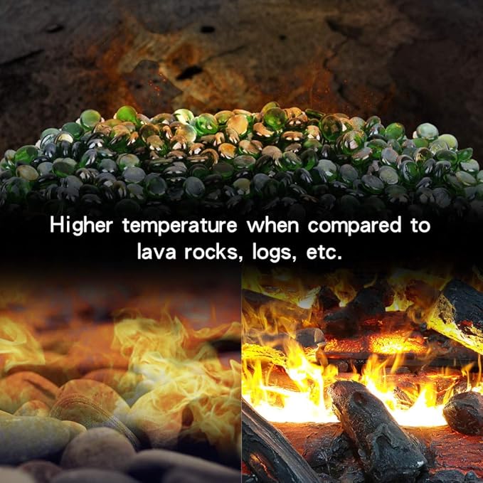 Stanbroil 10-Pound Fire Glass Beads - 1/2 inch Luster Fire Glass Drops for Fireplace Fire Pit | Gas Log Sets | Landscaping | Fish Tank, Emerald Green Luster