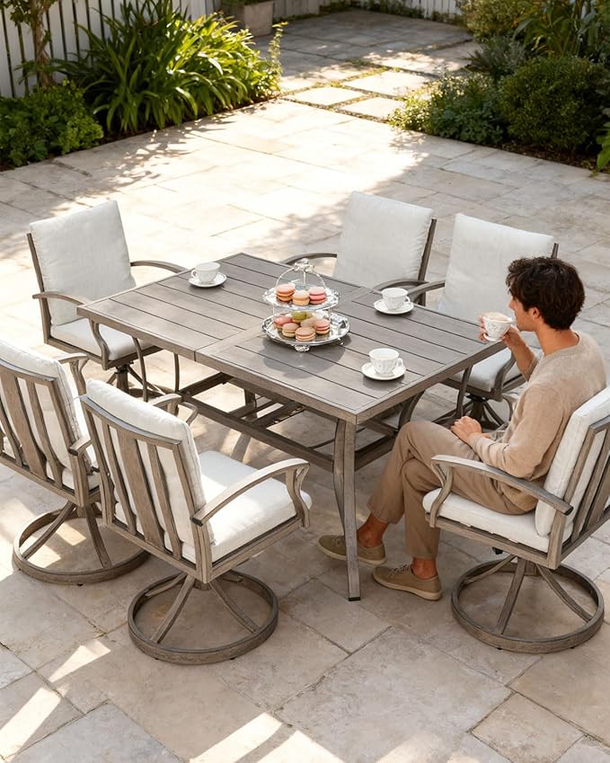 SEEHILL Swivel Patio Dining Chairs Set of 2, Aluminum Outdoor Swivel Rocking Dining Chairs with Cushions, Outdoor Dining Set Patio Furniture Set for Backyard, Deck, Garden, Pool, Limed Oak