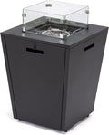 LeisureMod Chelsea 32" Modern Gas Fire Pit Table – 37,000 BTU CSA Certified Propane Steel Outdoor Table with Tempered Glass Wind Guard and Lid for Patio (Black)