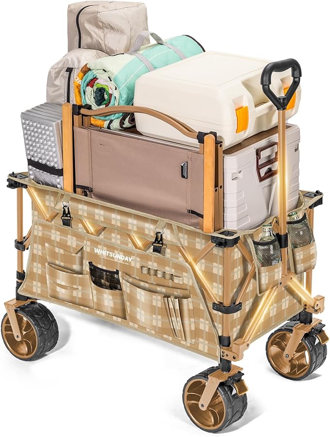 WHITSUNDAY Collapsible Folding Wagon, Heavy Duty Utility Beach Wagons with All-Terrain Wheels for Camping,Garden,Sports Yellow