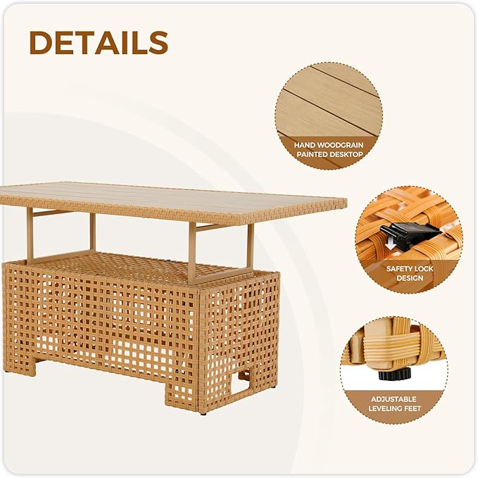 Grand patio 11-Piece Wicker Patio Furniture Set with Lift Top Coffee Storage Table, Outdoor Conversation Set Sectional Sofa with Water Resistant Thick Cushions, Cream