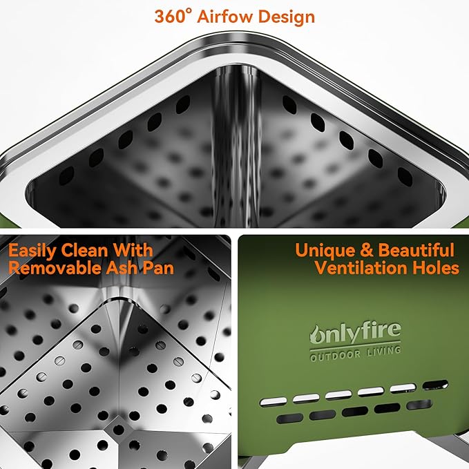 ONLYFIRE OUTDOOR LIVING 2-in-1 Smokeless Fire Pit with Pot Bracket & Carry Bag, Portable Camping Stove, Wood Burning Mini Tabletop Fireplace for Patio Backyard RV Tailgating, Green 7.8", #FP051