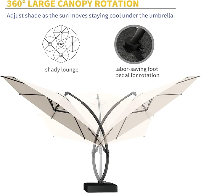 Kingdura 12ft Cantilever Patio Umbrella with Base Included, Large Round Offset Outdoor Pool Umbrella, 360° Rotation & Infinite Tilt, Heavy Duty Aluminum Frame for Deck Backyard, Creamy White