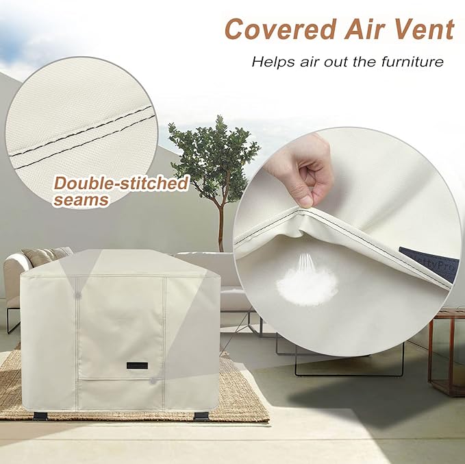 NettyPro Fire Pit Cover Square Waterproof Outdoor Firepit Cover for Gas Propane Fire Pit Table, 32 x 32 x 24 inch, Beige