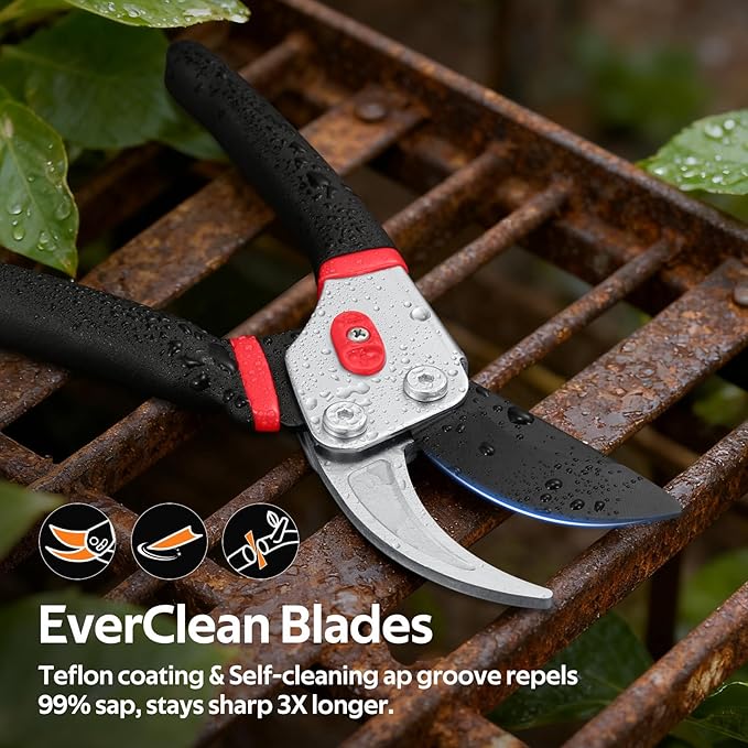 Bypass Pruning Shears for Gardening, 8.5" Professional Hand Pruners, Garden Clippers Heavy Duty Pruning Scissors for Trimming Plant Flower Branch, 【SK5 Steel Blade】【Ergonomic】【Built-in Spring】