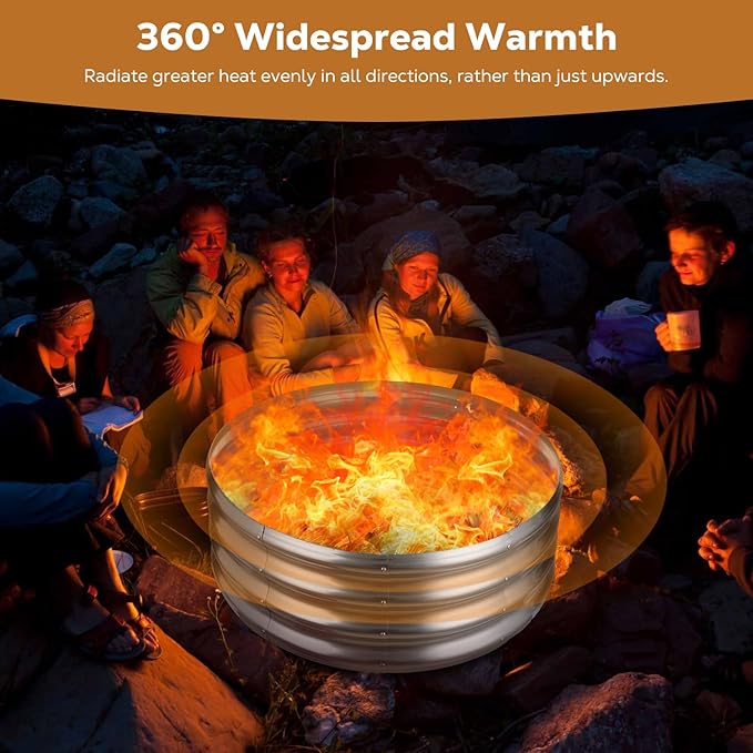 36 Inch Round Galvanized Fire Pit Ring, Silver Round Galvanized Fire Ring, 3 Feet Diameter Fire Pit, Outdoor Pits for Backyard, Camping, Bonfire