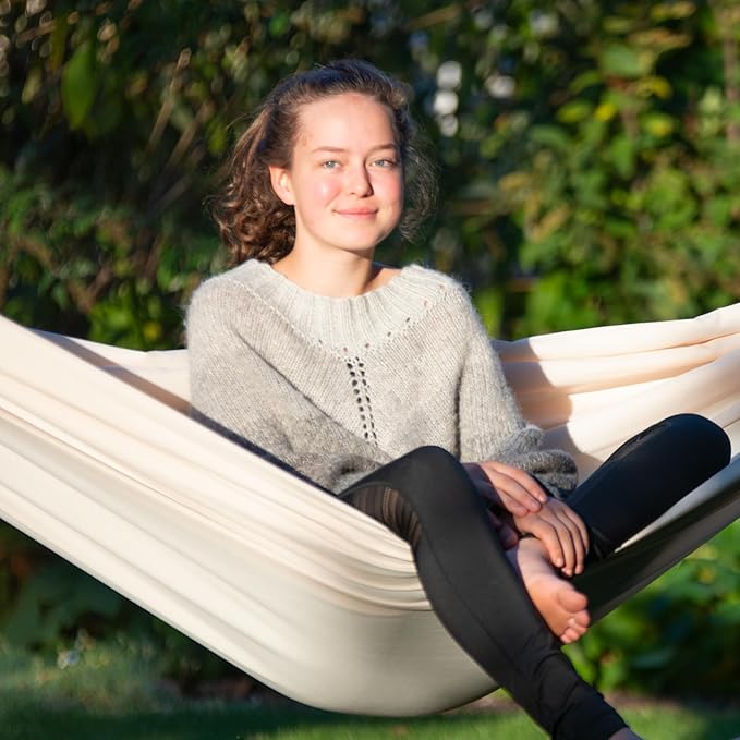 LA SIESTA Brisa Classic Hammock with Suspension Kit for Walls, Ceilings, & Square Beams, Handmade, Weather-Resistant, Tear-Resistant Hammock for Indoors & Outdoors, Size-Double - Vanilla