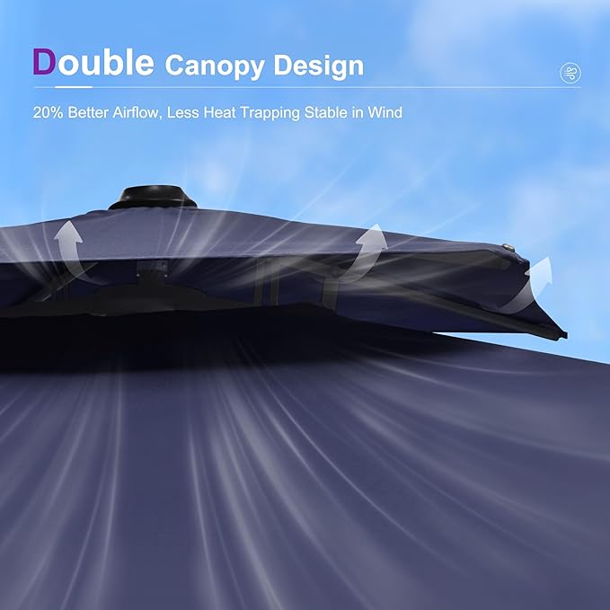 PURPLE LEAF 9' X 12' Patio Umbrella with Base Outdoor Rectangle Umbrella Large Cantilever Umbrella Heavy Duty Outdoor Market Umbrella for Garden Deck Backyard Pool Navy