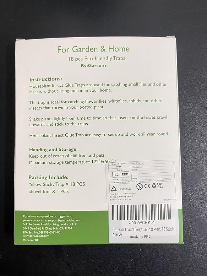 Garsum Fruit Fly Trap Yellow Sticky Traps,18 pcs Fungus Gnat Killer for Indoor and Outdoor Plant Insect Catcher for White Flies,Mosquitos,Fungus Gnats,Flying Insects,