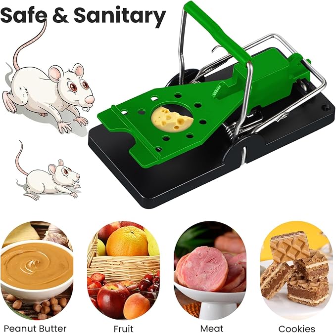 Qualirey 24 Pcs Mouse Traps Plastic Snap Rat Trap Bulk Reusable Quick Effective Safe for Indoor Outdoor Home House Warehouse Garden Kitchen 3.86 x 1.81 x 2.17 Inch (Black,Green)