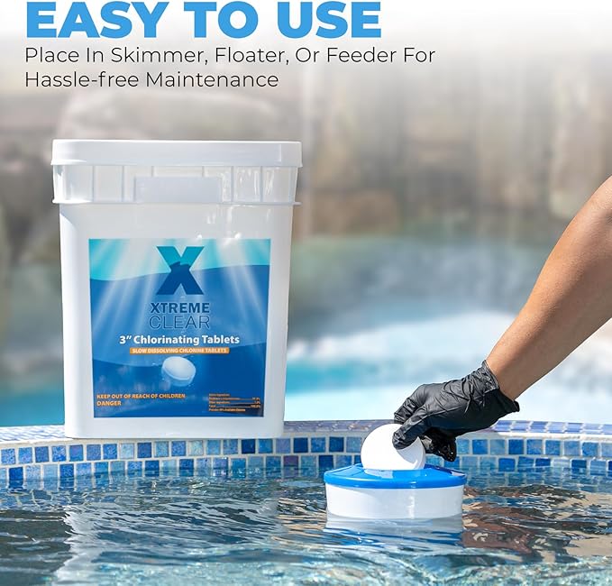 XtremeClear 45lbs Chlorine Tablets, 3" Swimming Pool & Spa Chlorine Tablets Long-Lasting, Slow Dissolving, Chlorine Tabs 3 Inch Tablets Bucket