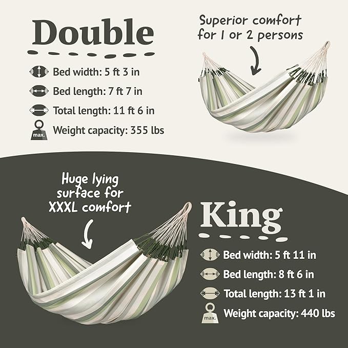 LA SIESTA Brisa Classic Hammock, Handmade, Weather-Resistant, Tear-Resistant Hammock for Indoor & Outdoor Relaxation, Size-King - Cedar