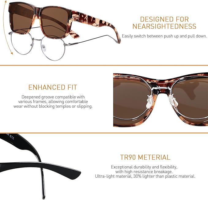 ANDWOOD Fit Over Glasses Polarized Sunglasses for Women Men Oversized Square Shades UV400 Protection