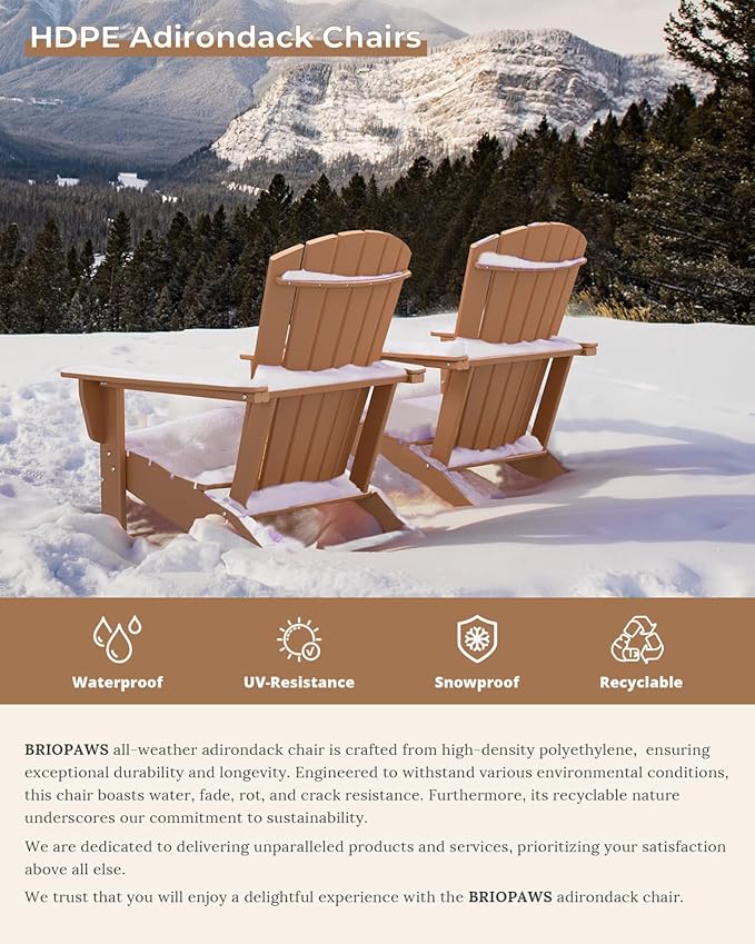 BRIOPAWS Adirondack-Chairs-Set of 2 | Fire Pit Chair | Oversized | HDPE Plastic | Weather Resistant | for Deck Outdoor Poolside Campfire | Teak