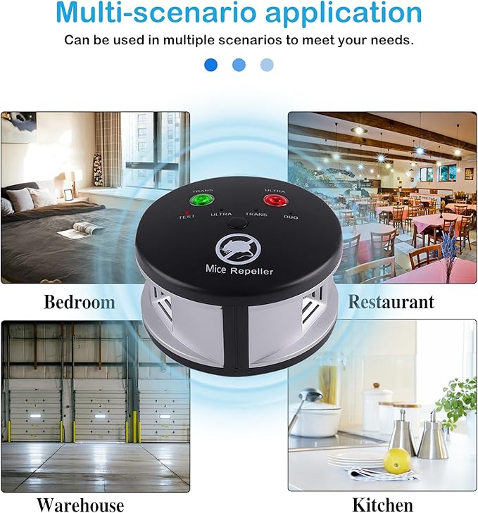 Ultrasonic Mouse Repellent Indoor,Rodent Repellent Electronic Plug in, Multi-Mode Variable Frequency 360° Ultrasonic Squirrels Mice Repeller for House Basement Office Garage Warehouse RVs