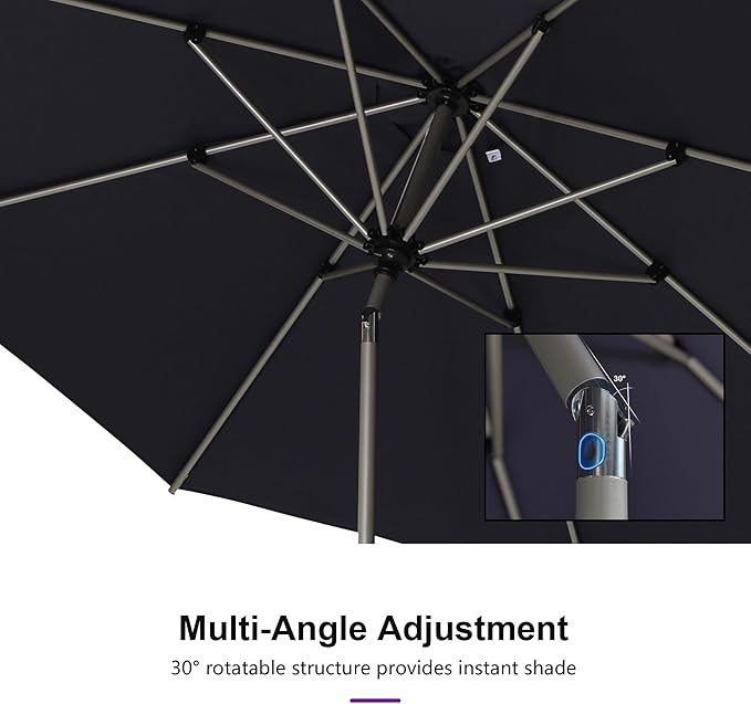 PURPLE LEAF 9' Round Patio Umbrella with Tilt Adjustment, Outdoor Table Umbrella Champagne Aluminum Frame, Market Umbrella Pool Umbrella for Deck Garden, Patio, or Poolside