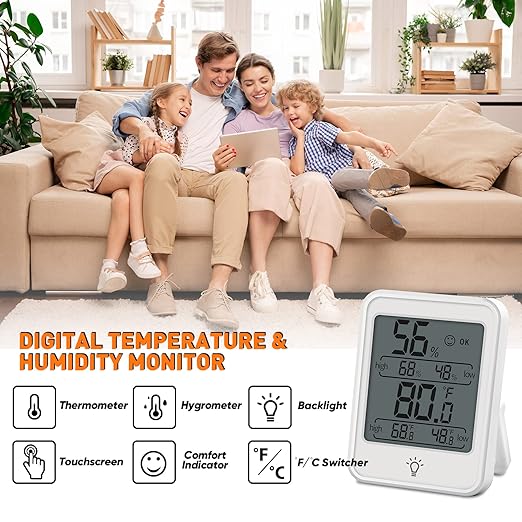 EAGLE PEAK Digital Hygrometer Thermometer Humidity Gauge with Backlight Display, Indoor Room Thermometer with Temperature Humidity Monitor for Nursery Room Greenhouse Basement, 1 Pack