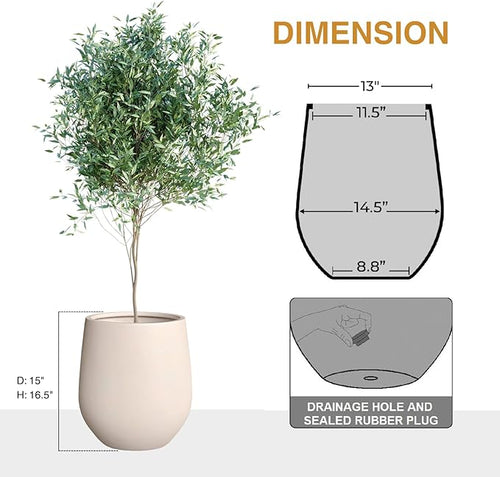 16.5"H x 15"D Corso Fiberstone Round Tapered Planter, Christmas Tree Planter, Smooth Finishes, Weather Resistant for Indoor & Outdoor Use, 2 Extra Coco Mats (Kilim Beige, 11.5" Pot Opening)