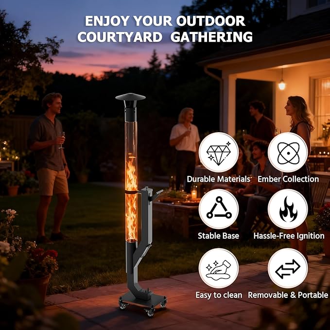 yoyomax Wood Pellet Patio Heater,Outdoor Pellet Heater,Portable Wood Pellet Fire Pit with Ash Tray Patio Rocket Stove for Backyard Camping Garden Balcony PH08PRO