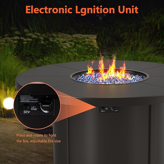 5 Pieces Patio Furniture Set with Round Fire Pit Table, Outdoor Conversation Sets 4 Swivel Chairs with Upgrade Cushions for Patio, Backyard Brown