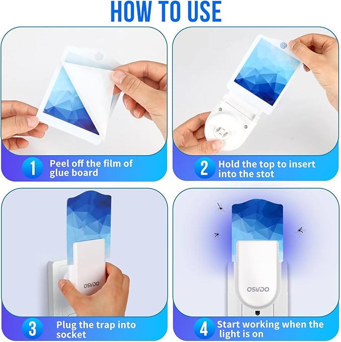 Flying Insect Trap Indoor, Effective Fruit Fly Traps, Plug-in Fly Trap Indoor, Gnat Traps for House, Moth Traps 400 Sq Ft Protection (2 Devices + 12 Refills)