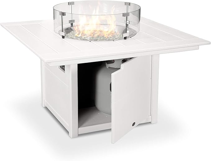 POLYWOOD® Square 42" Fire Pit Table (White)