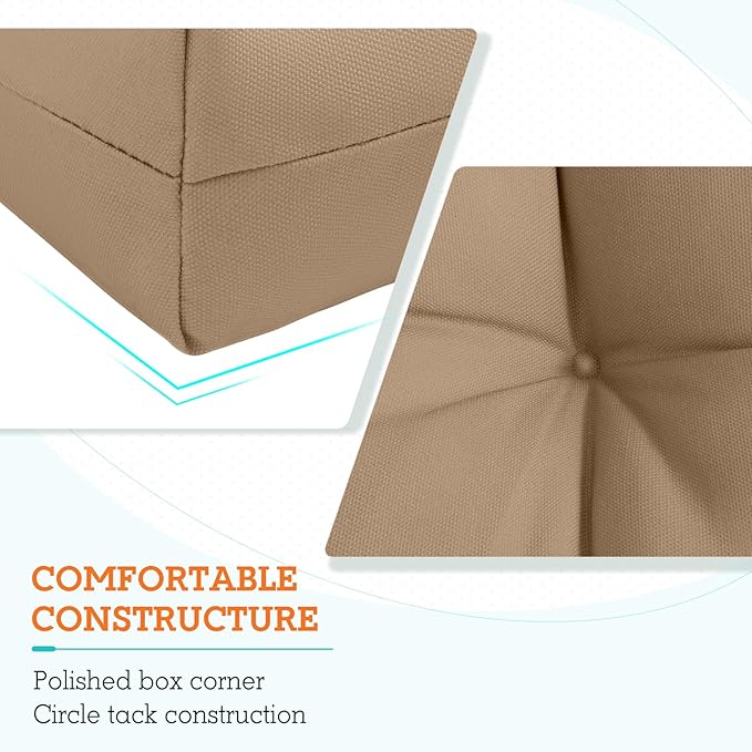 EAGLE PEAK Tufted Outdoor/Indoor High Back Patio Chair Cushions, Set of 2, 46'' x 22'', Khaki