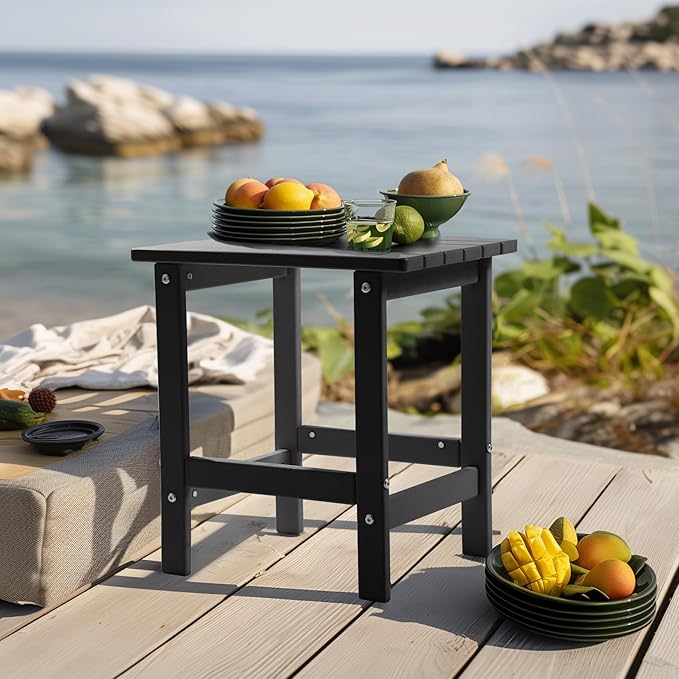 PASAMIC 2-Tier Adirondack Square Outdoor Side Table, HDPE Small Outdoor Table, Patio End Table for Patio, Pool, Backyard, Weather-Resistant (Black)
