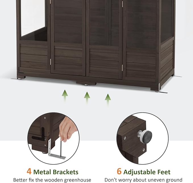MCombo Wooden Greenhouse, Walk-in Outdoor Greenhouse with Openable Roof and Lockable Door, 0899 (Brown)