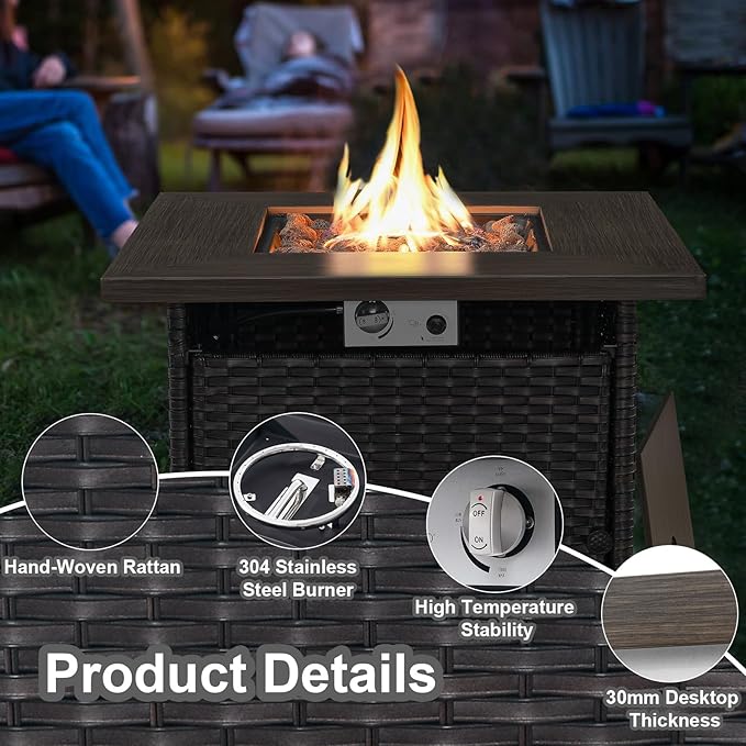 HUMMUH Outdoor Patio Furniture with Fire Pit Table Outdoor Conversation Set PE Wicker Patio Couch Swivel Glider Chairs for Balcony Garden,Lawn,Deck