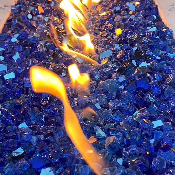 Fire Glass for Propane Fire Pit, 1/2 Inch High Reflective Fireplace Glass Rocks for Fire Pit Table, Fire Pit Glass Rocks for Outdoor Fire Table and Landscaping, 5 lbs, Cobalt Blue