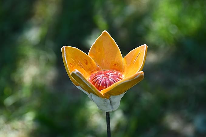 Midene Ceramic Garden Decor - Flower Lawn Stake - Outdoor Statue - Perfect, Unique Gifts for Gardeners Woman, Men, Yard Gifts - Handmade, Frostproof