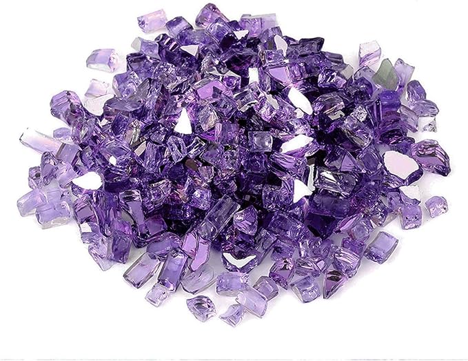 onlyfire 10 Pounds Fire Glass for Propane Fire Pit, 1/2 Inch Reflective Firepit Glass Rocks for Gas Fireplace and Fire Pit Table, Purple