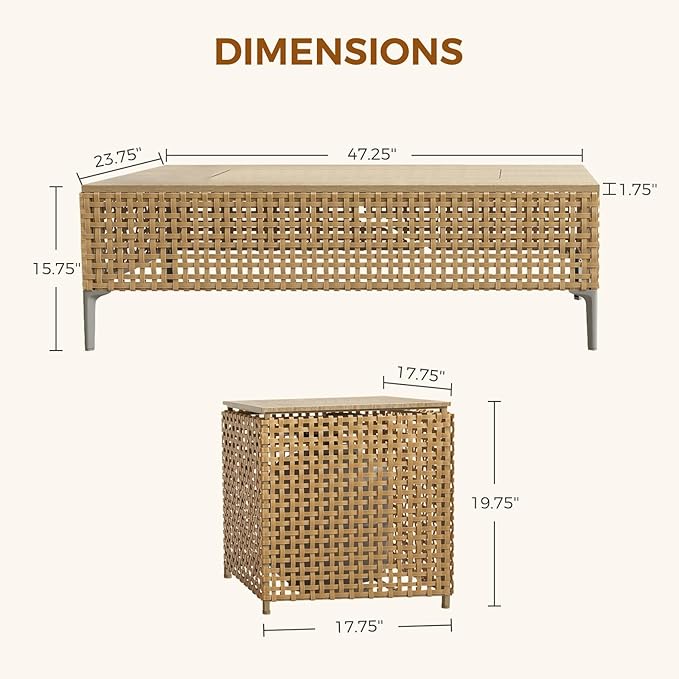 Grand patio 16-Piece Patio Furniture Set with 47" Fire Pit Table, Outdoor Conversation Set & 50,000 BTU 47 Inch Rectangle Propane Fire Pit & Storage Box with Water Resistant Thick Cushions, Cream