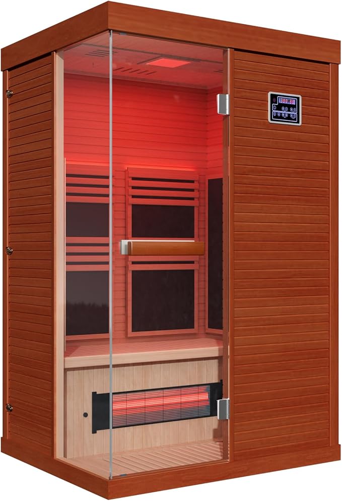 2-Person FAR Infrared Sauna for Home & Gym, 7-Color Chromotherapy Lights & 2 Speakers, 1990W Canadian Hemlock Wood Indoor Dry Spa