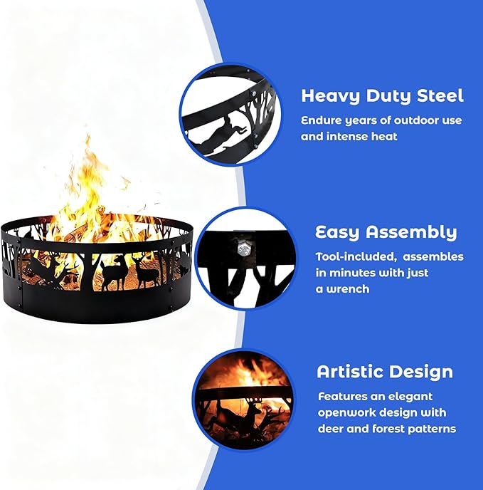 Fire Pit Ring Heavy Duty: 36X12Inch Smokeless Steel Insert for Outdoor Camping Garden Patio Backyard