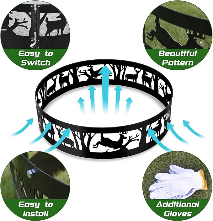 Fire Pit Ring: 36 X 9 in Large Metal Smokeless Heavy Duty Black Anti-Rust Coating Portable for Outdoor Camping Garden Wood Burning Keep Warm with Air Vent for Men