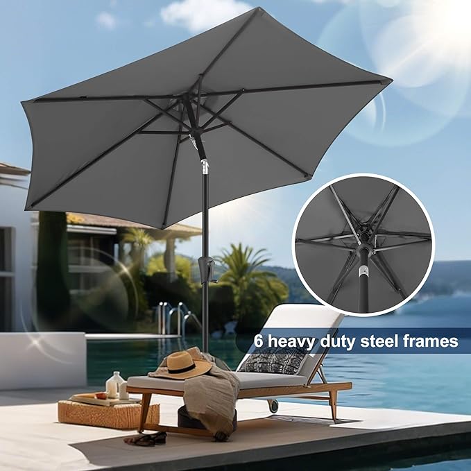 FLAME&SHADE 7.5ft Patio Umbrella - Outdoor Umbrella with Push Button Tilt and Crank for UV Protection, Table Market Umbrella for Garden, Deck, Backyard, Pool and Beach(Anthracite)