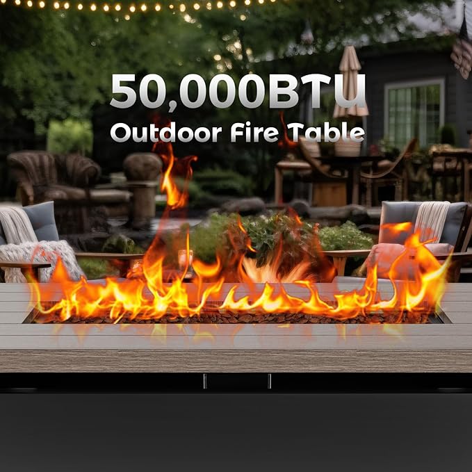 42'' Propane Fire Pit Table – 50,000 BTU Outdoor Gas Fire Pit for Patio, Deck, and Garden, CSA Certified Multipurpose Fire Table with Cover and Lava Rock