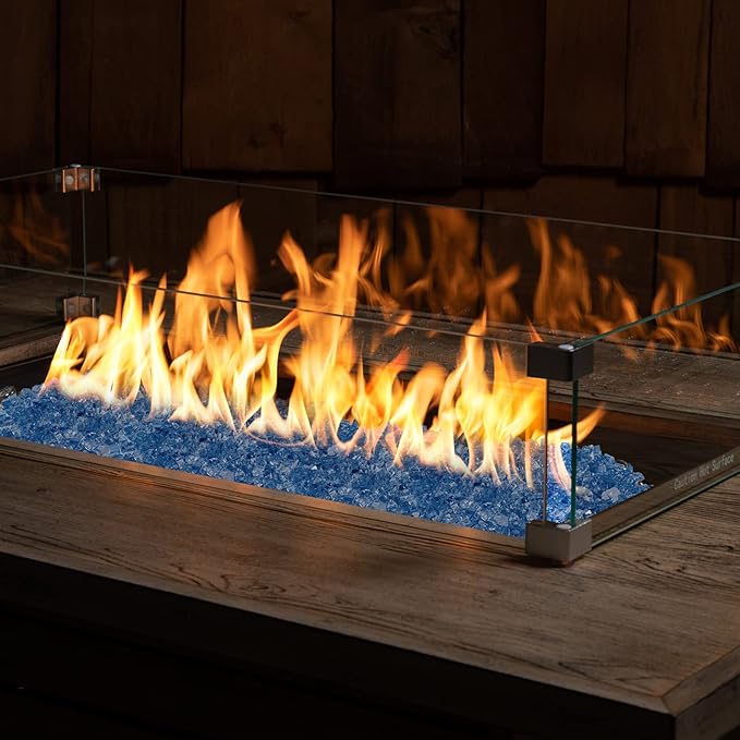 onlyfire 10 pounds Fire Glass for Propane Gas Fire Pit, 1/2-Inch High Luster Fireplace Glass Rocks for Fire Pit Table, Pacific Blue