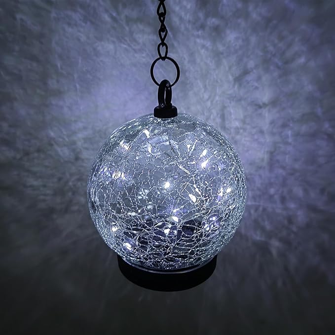 Wind Chimes Outdoor Solar Lights, 42 Inch Large Sympathy Chime 15 Cool White LEDs Crackled Glass Ball Birthday Gifts for Women Decorative Hanging in Garden, Yard, Patio, Landscape