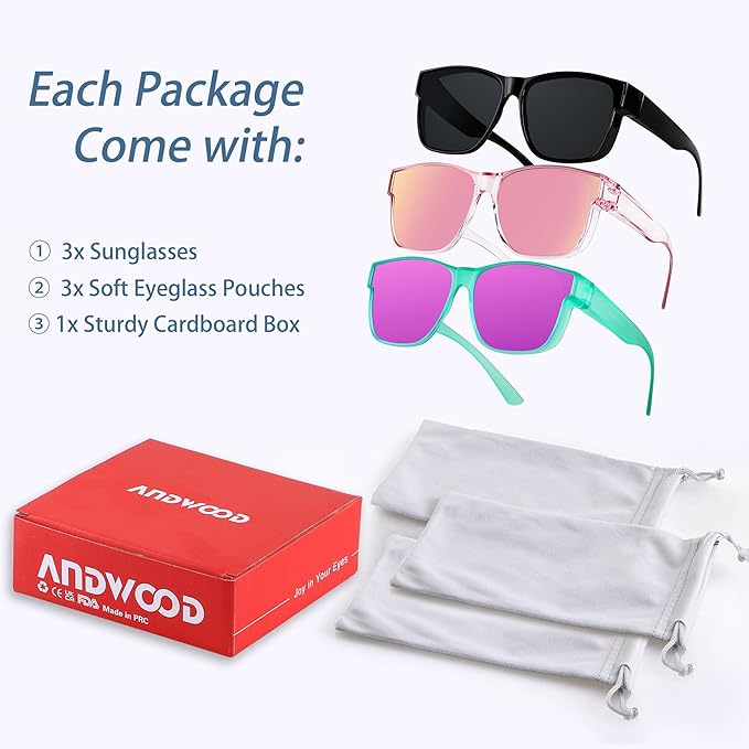 ANDWOOD Fit Over Glasses Polarized Sunglasses for Women Men Oversized Square Shades UV400 Protection