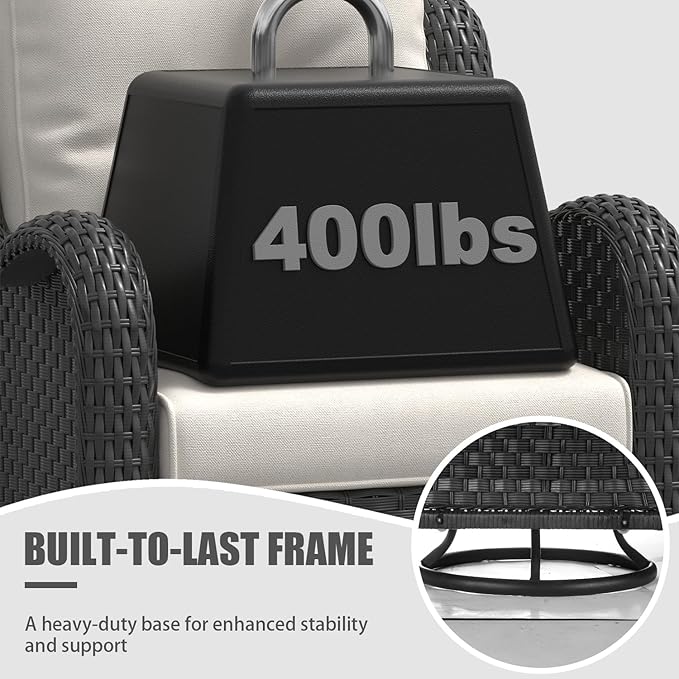 LayinSun 3 Pieces Outdoor Patio Furniture Set, Rattan Wicker Swivel Rocker Chairs Sets with Swivel Glider Chairs and Coffee Table