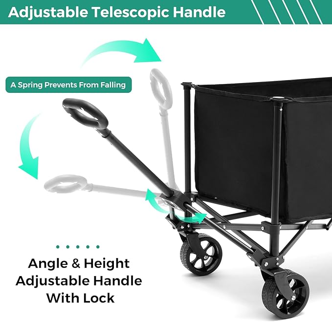 SUNNYFEEL Collapsible Wagon Cart with Wheels Foldable - 176lbs Standard Borderless Version Wagon Carts for Grocery Sports Garden Shopping Camping(Black, 164L)