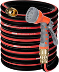 50FT Heavy Duty Flexible Garden Hose,Outdoor Water Hose 5/8Inch with 7 Pattern Spray Nozzle,No Tangle Rubber Hose Car Washing Pipe with 3/4"100% Solid Brass Fittings