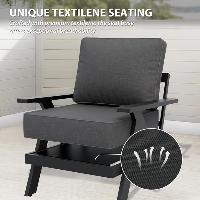 Urban Anvil 2 Pieces Patio Furniture Outdoor Metal Armchairs, All-Weather Patio Accent Chairs with Cushions for Balcony, Porch, Deck, Black/Gray
