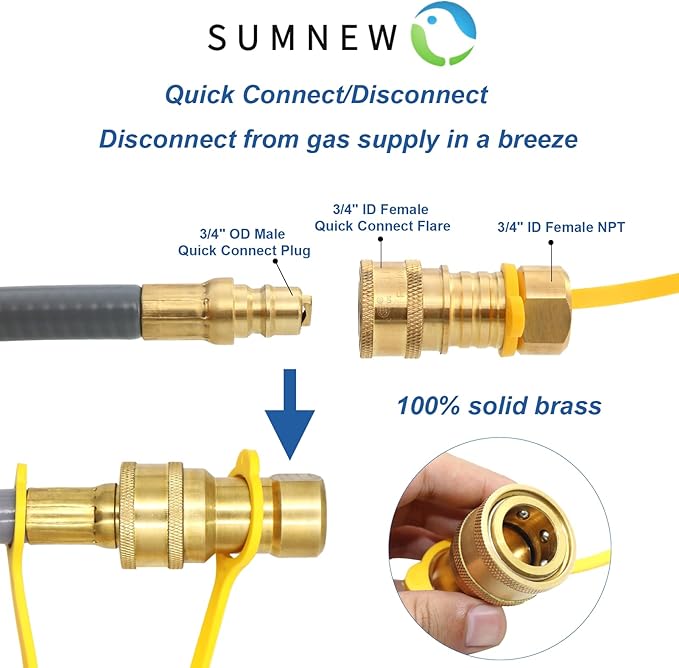 48 Feet 1/2-Inch ID Natural Gas Hose with Quick Connect Fitting for weber, charbroi, Grill, Pizza Oven, Patio Heater and More NG Appliance, Propane to Natural Gas Conversion Kit - CSA Certified